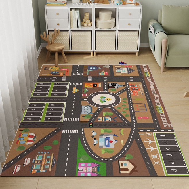 blamkel 兒童地墊 汽車停車場主題爬行墊, 城市環島交通毯