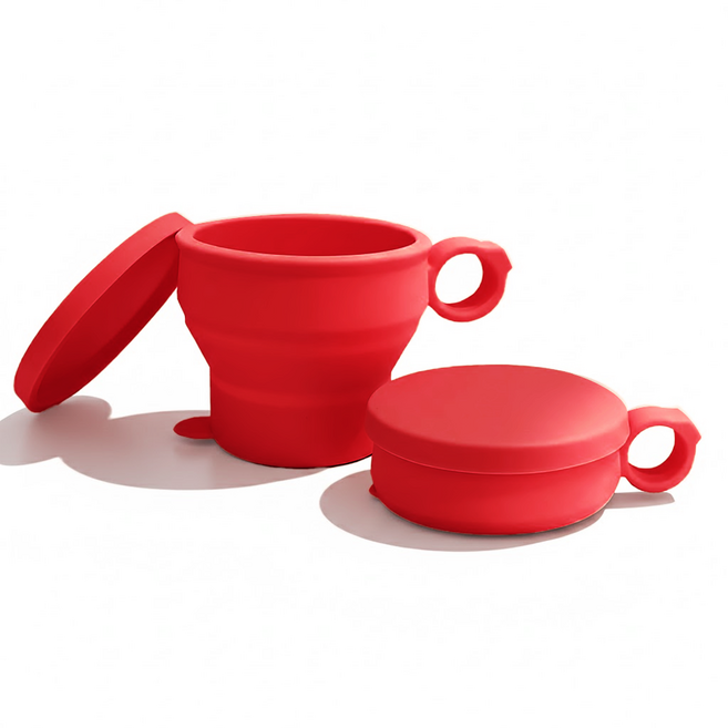 더하리 국산 실리콘 접이식 컵 캠핑 등산 머그컵(뚜껑포함), 2개, 레드