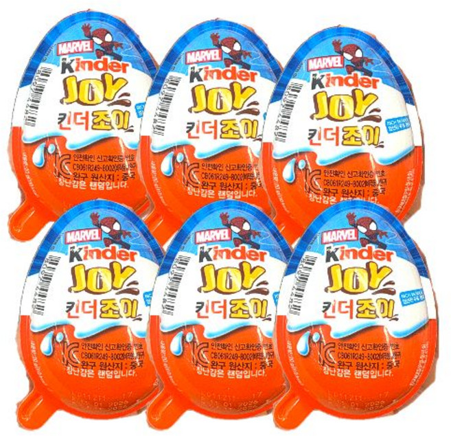 킨더조이 보이 T1 마블 장난감 에그초콜릿 20g 킨더 초콜릿 간식, 6개