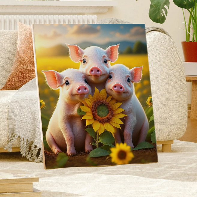 풍수 대박금전운 해바라기 복돼지 인테리어 캔버스 그림액자 8종 돈들어오는그림 개업선물 금전운 재물운, 06.재물가득삼형제