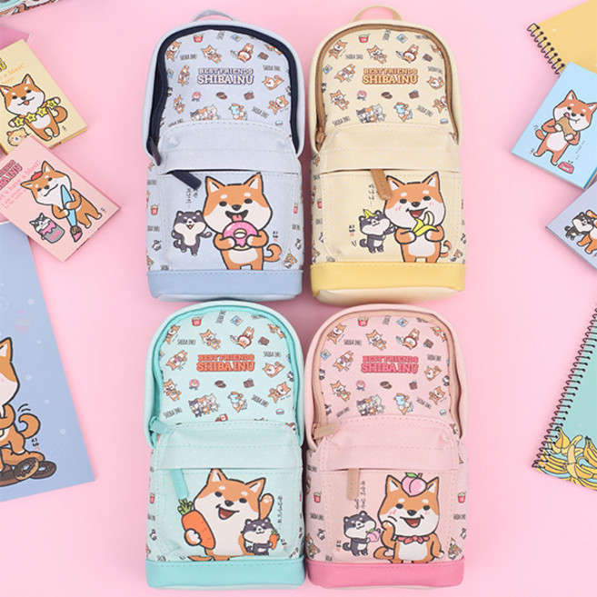 시바 배낭필통 1p 시바견 봉제필통 캐릭터 파우치 초등학생 입학 선물 단체 필기구 보관, 옐로우