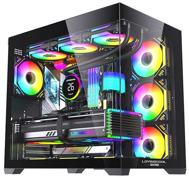 LOVINGCOOL 電競機殼 玻璃側透 RGB 燈光, 1個, ATX海景房機箱黑色