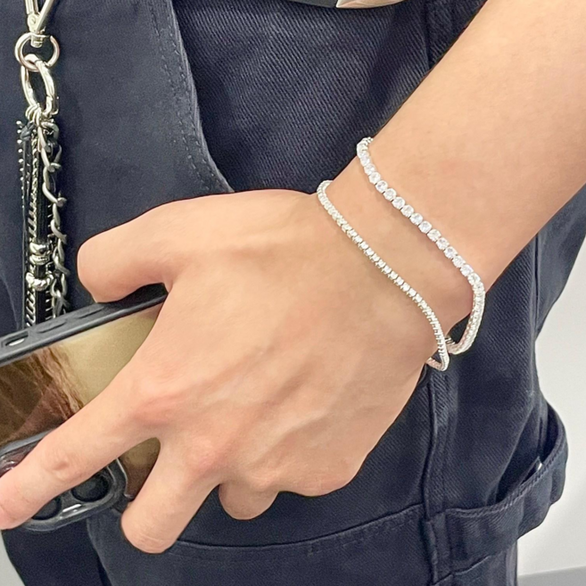 남성 스왈 큐빅 테니스 팔찌 실버 레이어드 써지컬스틸 체인 빅사이즈