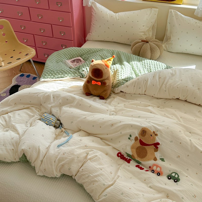 Paissu파이수 겨울 극세사 따뜻한 타월 자수 이불