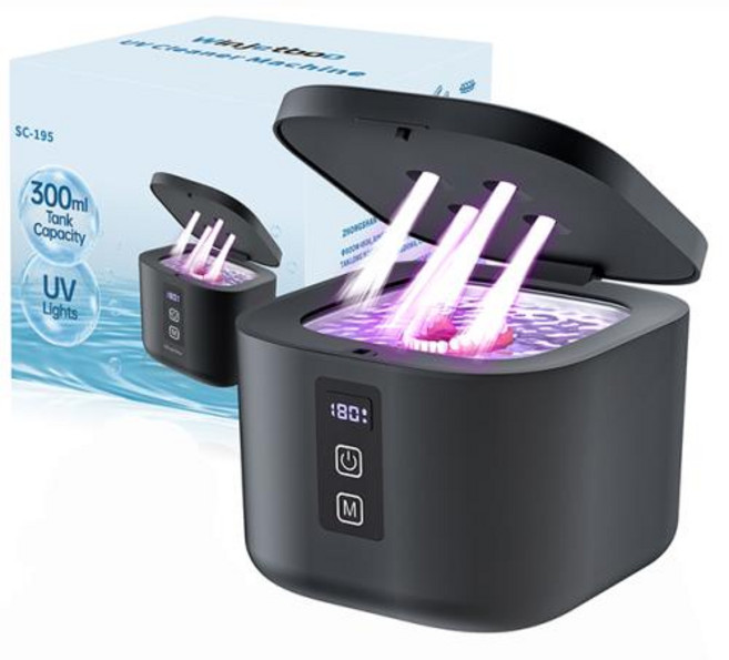 편리한 초음파 세척기 치과용 리테이너 UV 라이트 디지털 타이머 틀니 마우스가드 얼라이너 가드용 300ML, EU, 2)195B