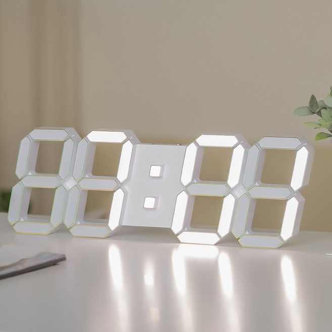 국산 플라이토 프리즘 3D LED 인테리어 벽시계 집들이선물 무소음 벽걸이led시계, 화이트