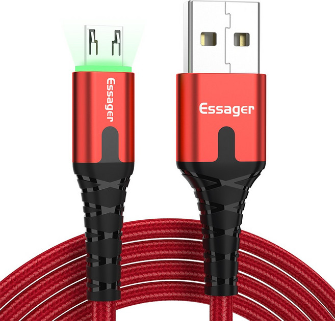 Essager 2.4A USB A타입 to 5핀/마이크로 고속 충전기 케이블 1개, 붉은색, 1m