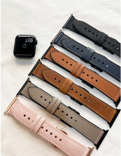 헤브온 애플워치 호환 싱클 투어 가죽 스트랩 밴드, 38/40/41mm, 블랙