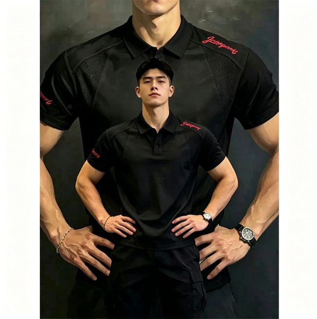 Jcuyguot 網眼速乾短袖POLO衫 男款 夏季健身運動訓練T恤