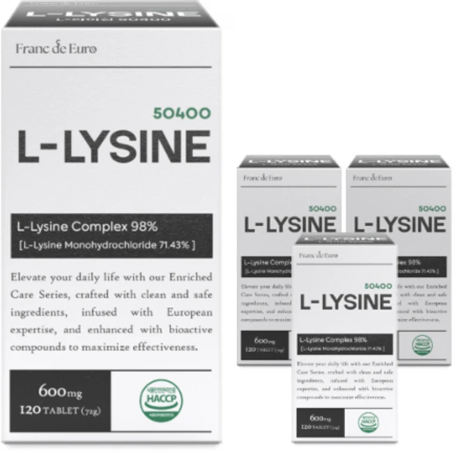 [주원료 98%] L 라이신 50400 베타글루칸 엘리신, 4개, 120정 - 쿠팡