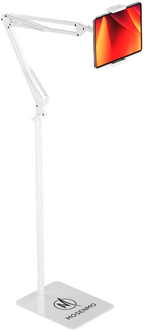 모센모 150cm 1단/2단 높이조절 스마트 패드&스마트폰 스탠드형 더블 스프링 자바라 거치대, MOS-JA1500A(무광 화이트), 1개