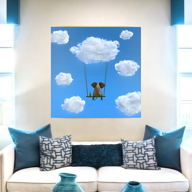 아란아트 금전운 명예운에 좋은 코끼리 그림 캔버스액자 35종, 32. 구름그네코끼리