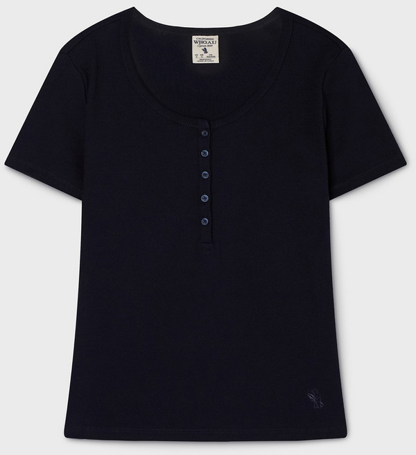 [후아유] 여성 골지 헨리넥 반팔 티셔츠 / WHRAG2422F