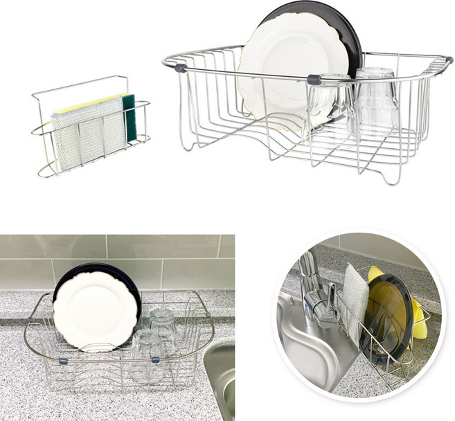 와이어 식기건조망세트 / 싱크대 식기건조대 수세미 거치대 주방 스테인레스 다용도 받침 스탠드형, 1개, 1단