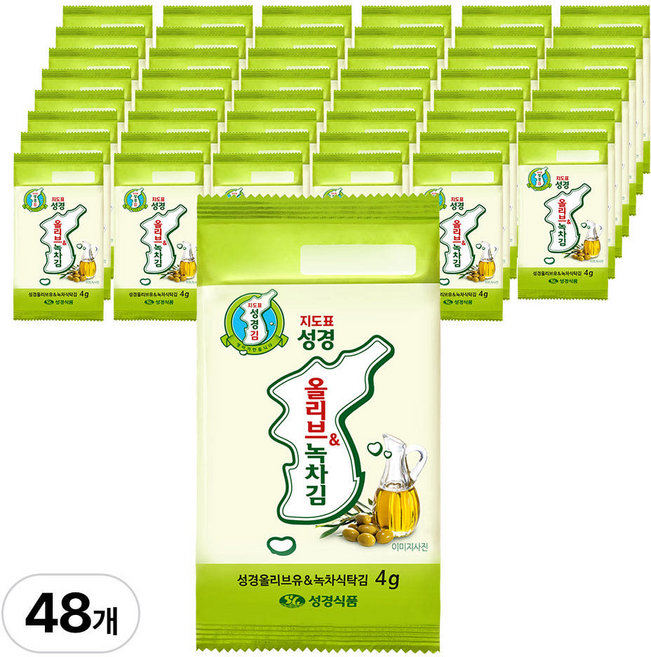 [지도표 성경김] 올리브녹차 도시락김 4g 12봉 x 4개 총 48봉-식탁 올리브유 녹차 재래김 곱창김 대용량, 1개