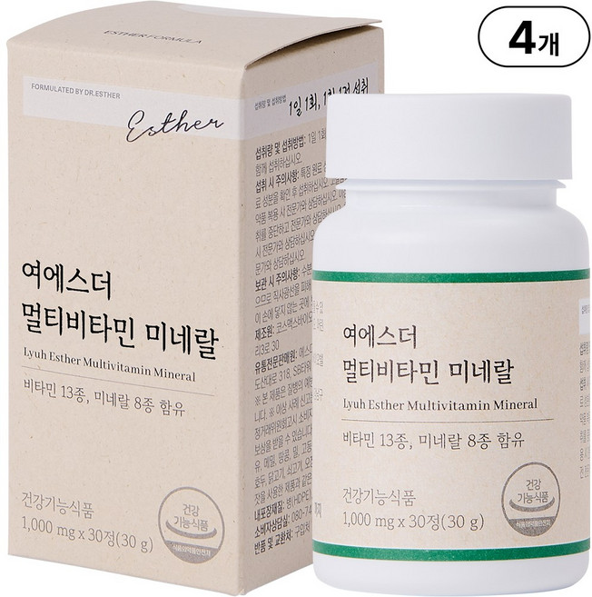 본사직영 여에스더 멀티비타민 미네랄 l 여성남성 종합비타민 x 미네랄 21가지 기능성 l 국민영양 프로젝트, 4박스, 30정