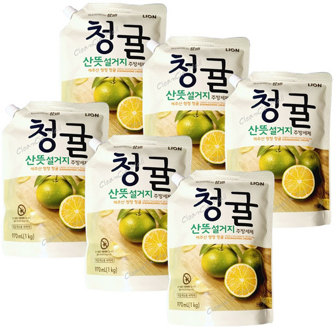 라이온 참그린 산뜻설거지 청귤 주방세제 절약형 리필, 6개