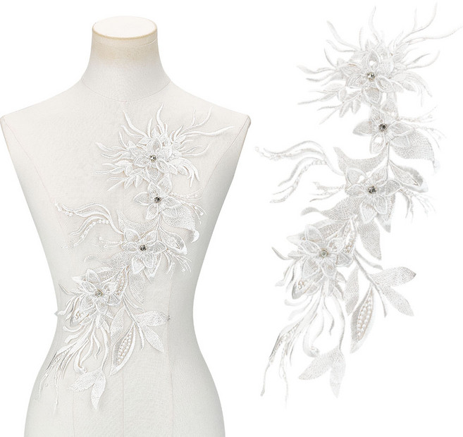 클래식 플라워 자수 패치 우아한 의상 장식 DIY 핸드메이드 액세서리, 1개, 흰색 317
