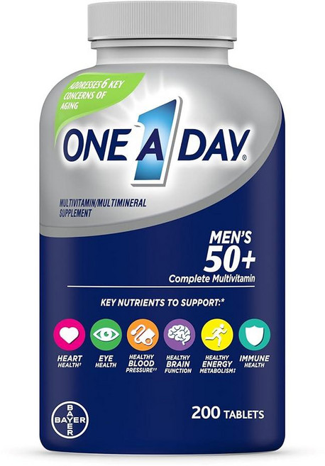 One A Day 남성용 50+ Healthy Advantage 종합비타민 비타민 A C E B6 B12 칼슘 및 비타민 D 200정, 1개