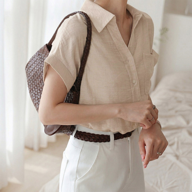 데일리앤 에이딘 여성 반팔 셔츠 롤업 소매 시원한 여름 블라우스