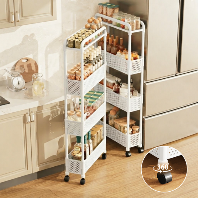 에바오 15cm 틈새 수납장 이동식 트롤리, 화이트, 4단