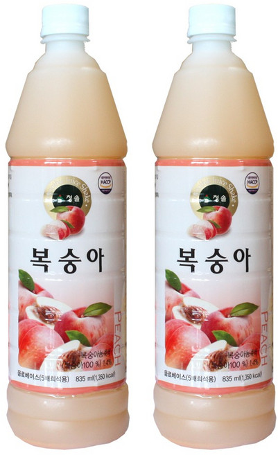 청솔 복숭아 원액 음료베이스, 835ml, 2개