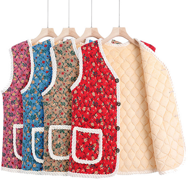 (당일총알발송) 할머니 여성 조끼 김장조끼 가을 겨울 보온 융털 누빔 꽃무늬 레트로 촌캉스 빈티지