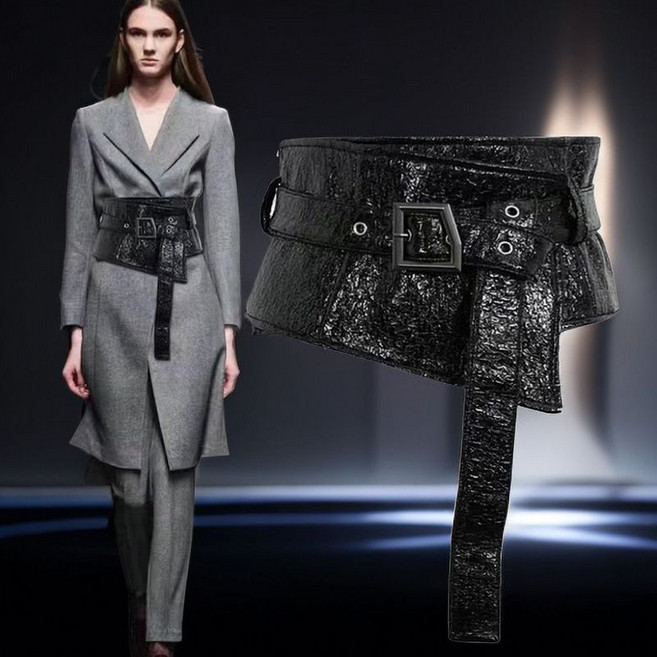 加寬腰帶 鱷魚紋寬腰封 搭配西裝/襯衫/洋裝 外搭 时尚百搭