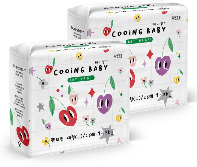 쿠잉 베러업 팬티형 기저귀, 대형(L), 52매