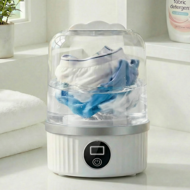 Darlisex 미니 세탁기 무선 휴대용 소형 세탁기 속옷 양말 아기세탁기, 화이트, TYPE-C