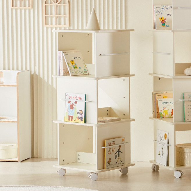 웰퍼니쳐 미누 이동식 회전 책장 도서 공부방 책 정리 북카트 바퀴 달린 수납 책꽂이, 아이보리