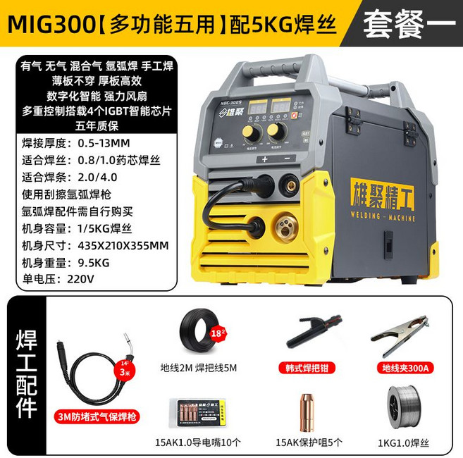 雄聚 MIG300 氣保焊電焊機 220V/380V 雙電壓, 1個, 【工業級220v】五用3米焊槍DX, 【工業級220v】五用3米焊槍DX