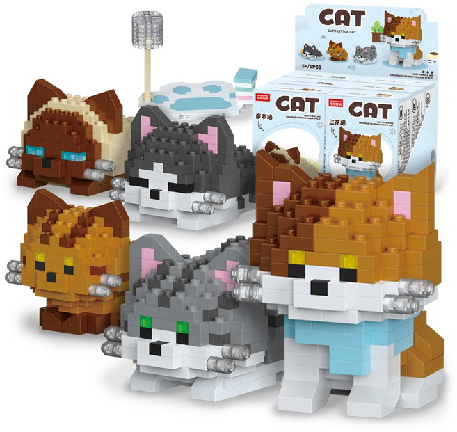 [알꿀밤-나노블럭-동물] E 미니 고양이 방석 6종 세트, 1개