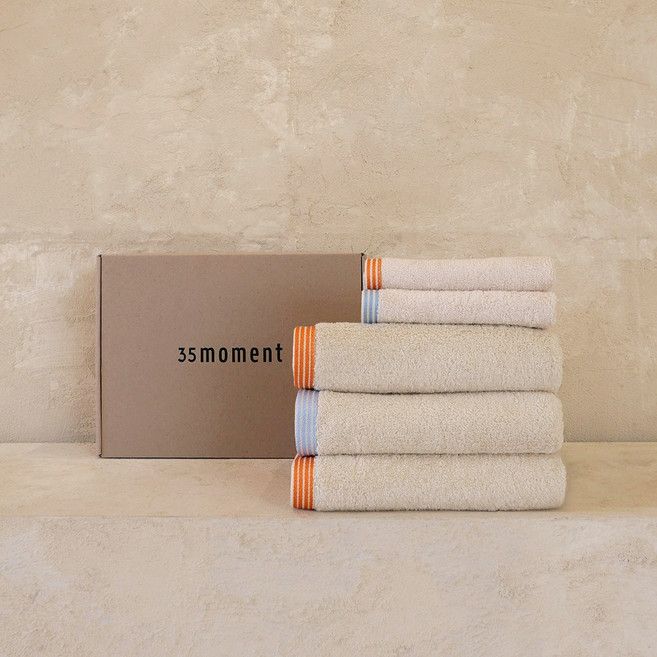 써티파이브모먼트 타월 세트 5P_ 페이스 3P + 핸드 2P, 1세트, 밀키 베이지