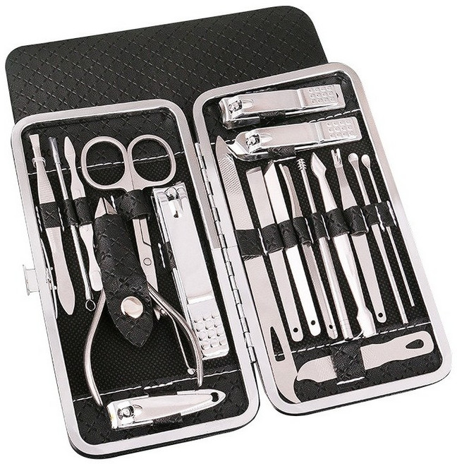 정승프로덕츠 전문가용 손톱깎이 발톱깎이 귀이개 등 19종 세트, 1세트, 블랙
