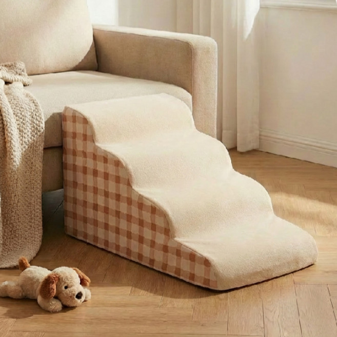 리브노드 강아지 계단 4단 논슬립 슬개골 탈구 예방 애견 스텝 반려견 침대 소파 사다리 미끄럼방지, 1개, 베이지