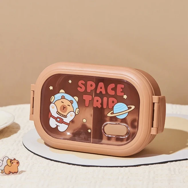 귀여운 카피바라 도시락 1320ml 대용량 누수 방지 휴대용 그리드 음식 보관 상자 야외 피크닉 학교용, 01 Brown