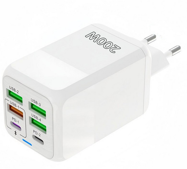 4USB+2PD 6in1 고속충전기 200W, 1개, 흰색