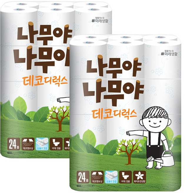 1+1 나무야 25M 3겹 화장지 두루마리 휴지 집들이 선물, 24롤, 1세트