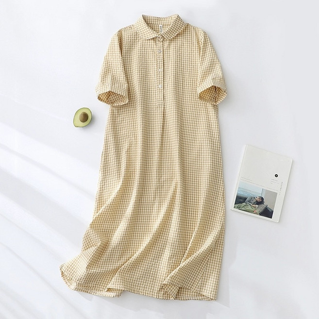 루스리더 여성 여름 캐주얼 오버핏 롱 체크 셔츠 원피스 M180