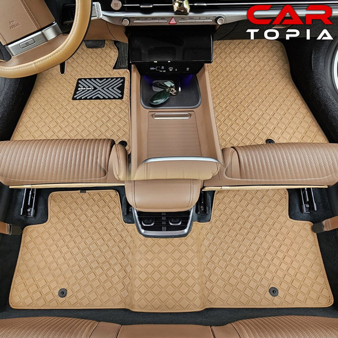 제네시스 G80 3세대 페이스리프트 스퀘어 바닥매트 가죽 카매트 발판 용품, G80 가솔린, 1열+2열, 새들브라운