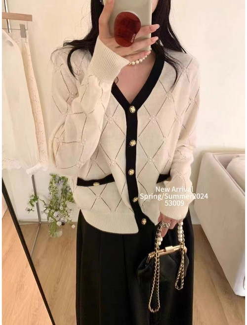 부엉구구 OW0120A 여성 봄가을 캐주얼 니트 브이넥 기본 가디건