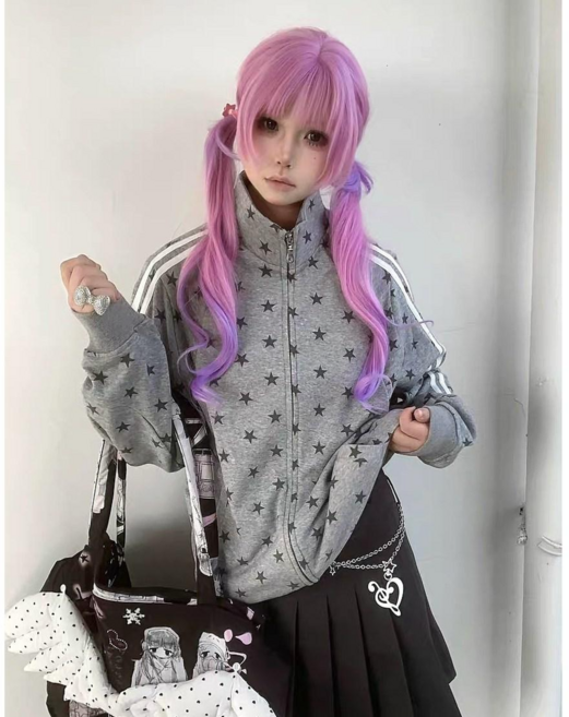 회색 갸루 져지 그레이 트랙탑 회색 별 집업 지뢰계 양산형 지하돌 아이돌코디 y2k 별 져지 트랙져지 트랙탑 스타 별 카라집업 하이틴룩