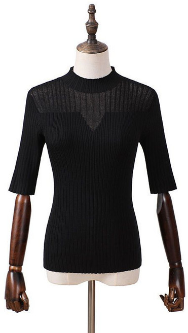 캐주얼 여성 반팔 반폴라 니트티 봄가을 슬림핏 반목 반팔 이너티셔츠 데일리 여자 펀칭 5부 니트 LCC