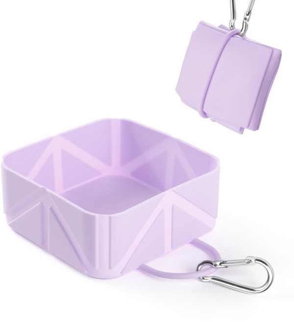 휴대용 실리콘 접이식 반려동물 물그릇 캠핑 산책용 펫그릇, 퍼플