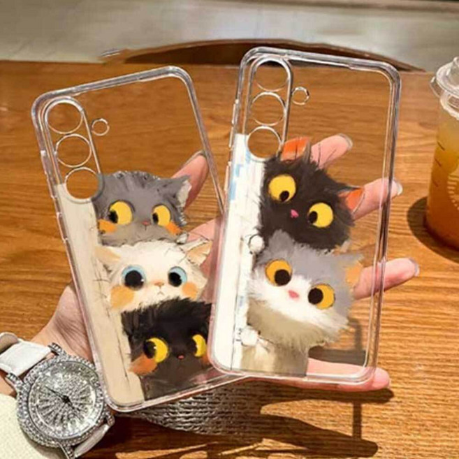 갤럭시 S24 S24fe S25 냥이 캐릭터 투명 폰케이스