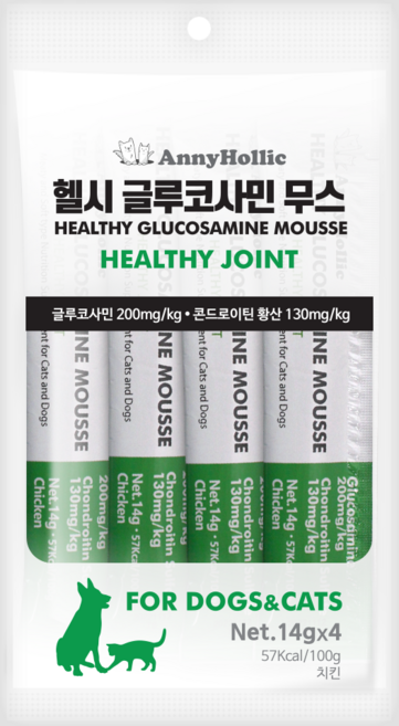 애니홀릭 헬시 글루코사민 무스 건강보조제 치킨 14g x 4ea, 뼈/관절강화