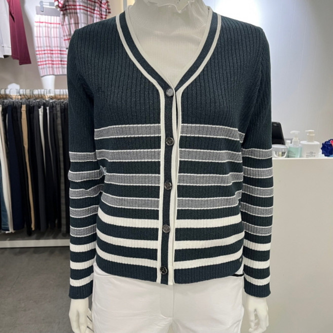 엘르골프 [2001안양점] 펄 골지 스트라이프 버튼 가디건