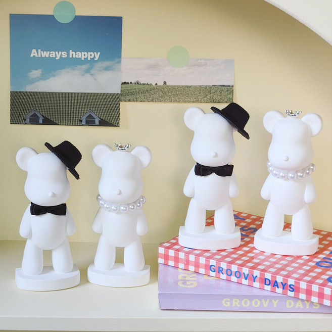 인테리어소품 집들이선물 집꾸미기 미니 베어브릭 석고방향제 커플 세트, 화이트자스민민트