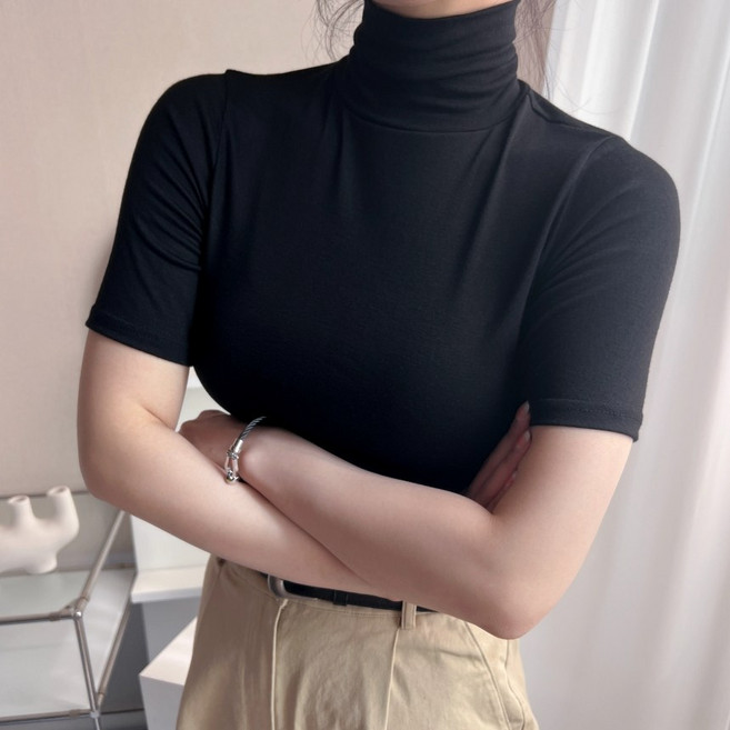 1+1 여름목티 얇은 목폴라 쫄티 반팔목티 모달티셔츠